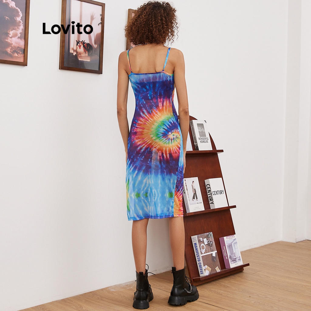 Đầm Lovito hai dây nhuộm màu loang xẻ tà đến đùi phong cách thường ngày L19E55 (Có màu)