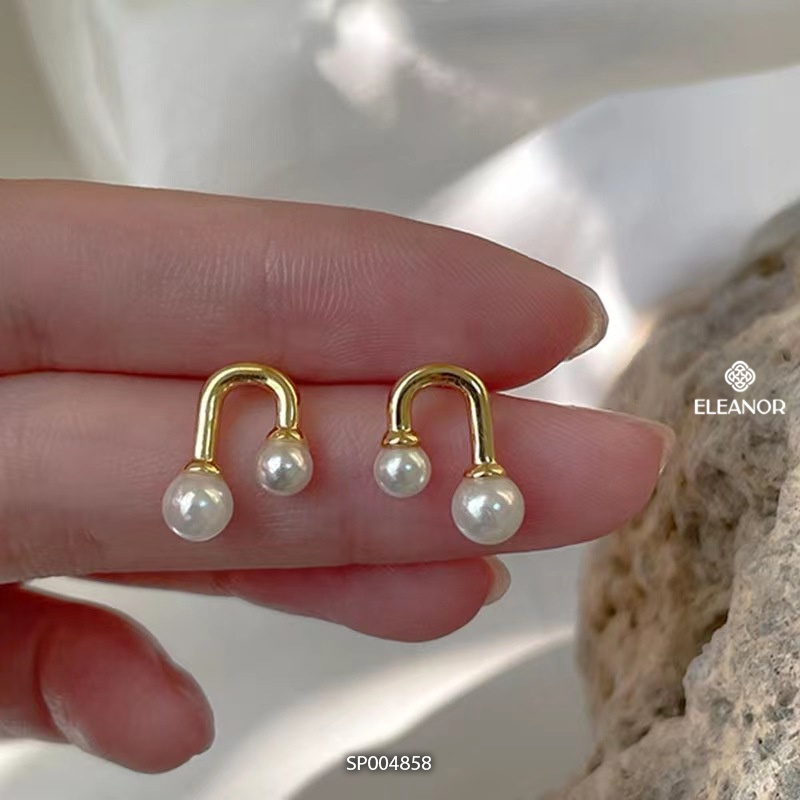 Bông tai nữ ngọc trai nhân tạo Eleanor Accessories viền cong phụ kiện trang sức nhỏ xinh tinh tế