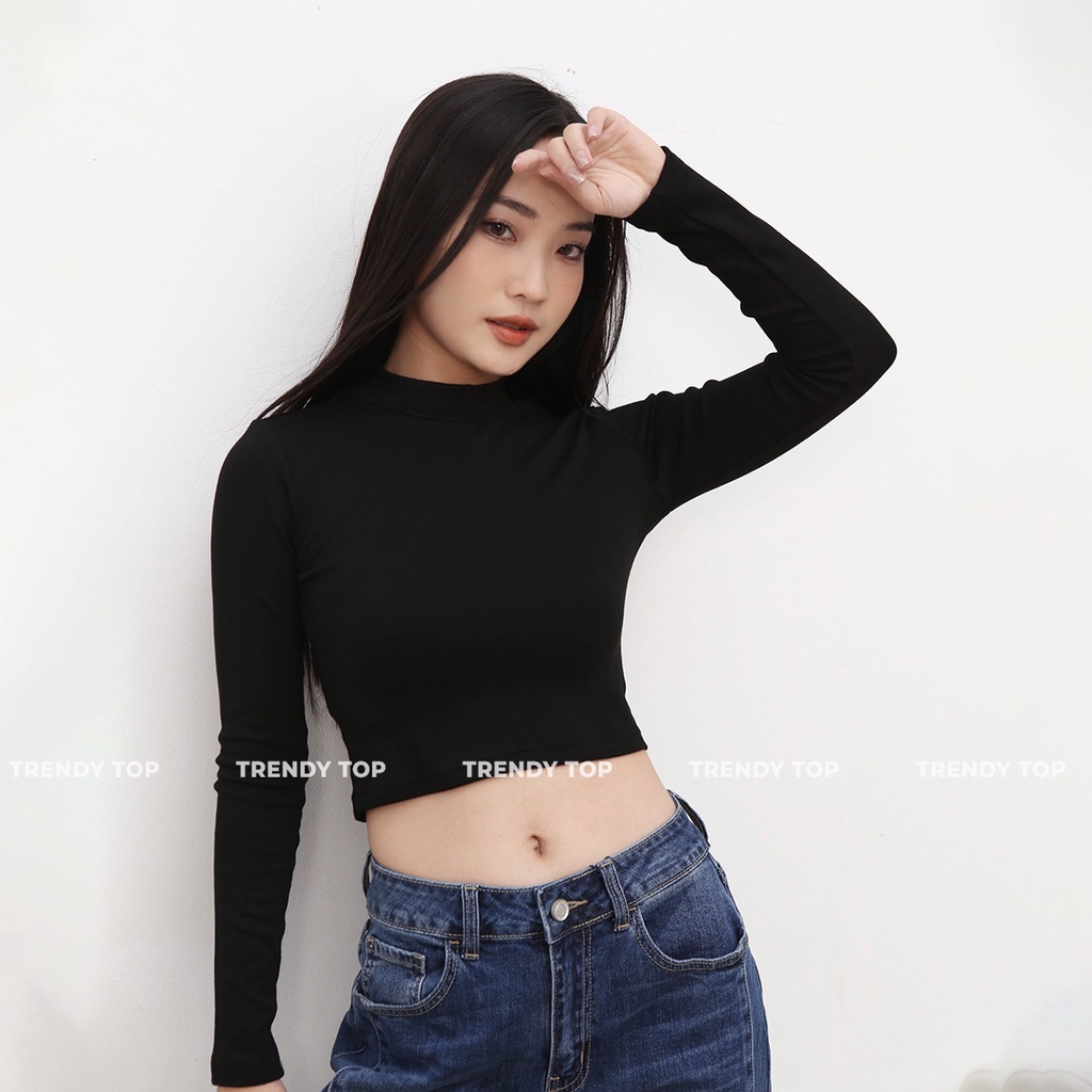 Áo croptop tay dài - Áo thun tay dài cổ cao dáng ôm body sexy AT25, CTWOMEN