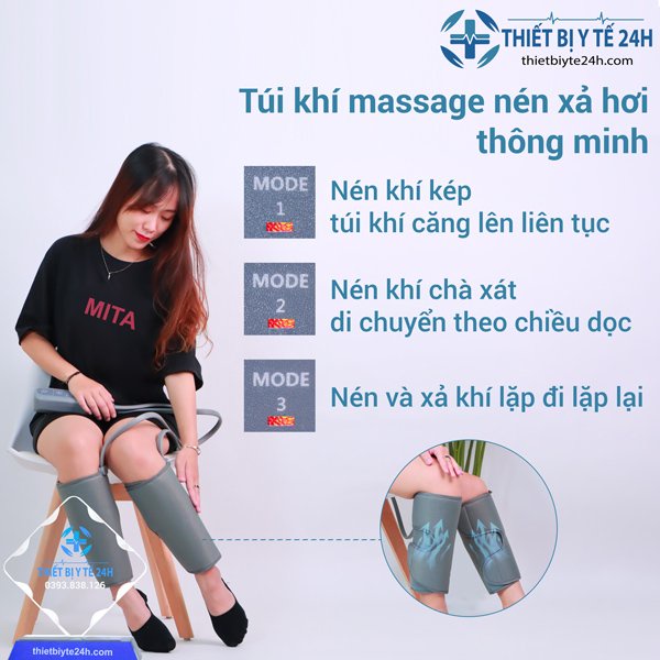 Máy massage chân đa năng, máy mát xa giảm mỡ đùi, bắp chân MTJ 2 phiên bản,có massage túi khí, nhiệt sưởi ấm