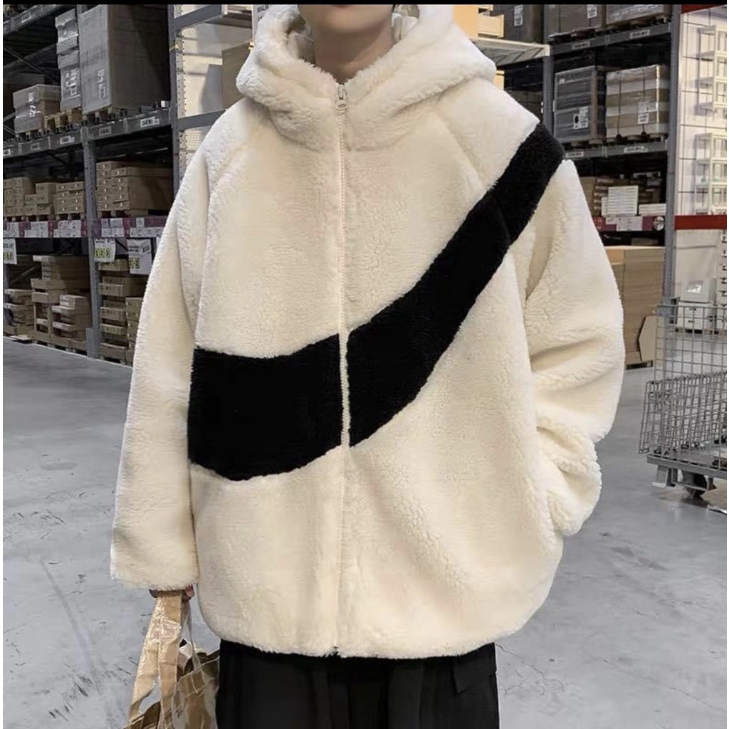Áo Khoác Lông Cừu Cao Cấp - Áo Khoác Lông Cừu Fom Dáng Unisex Dày Dặn Không Xù Lông, Có Mũ