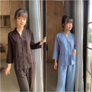 Đồ lam đi chùa - mẫu nữ bà lai silk trơn loại 1