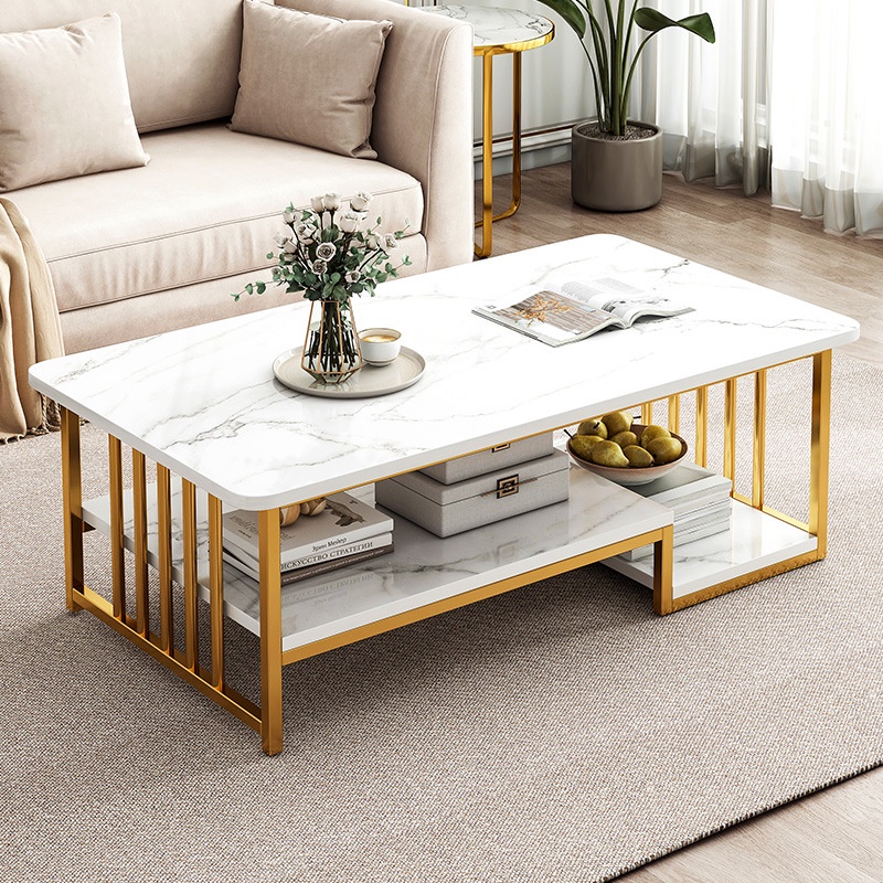 Bàn trà sofa phòng khách, mặt gỗ vân đá dày 15mm, thiết kế 3 tầng, chân sắt phun sơn tĩnh điện, kích thước 100x50x42cm | BigBuy360 - bigbuy360.vn