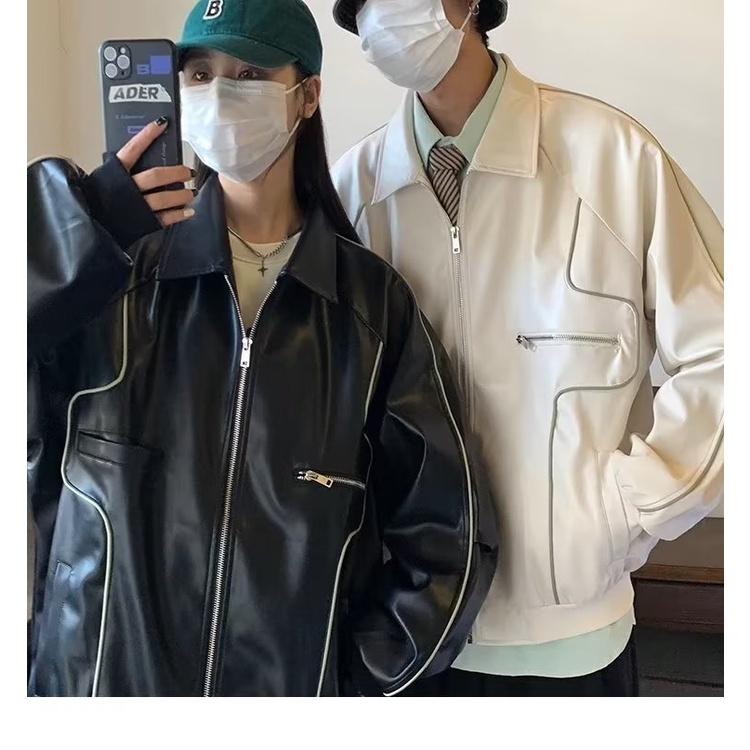 Áo khoác da thời trang cổ điển màu đen cho nam khi chạy xe máy / xe đạp