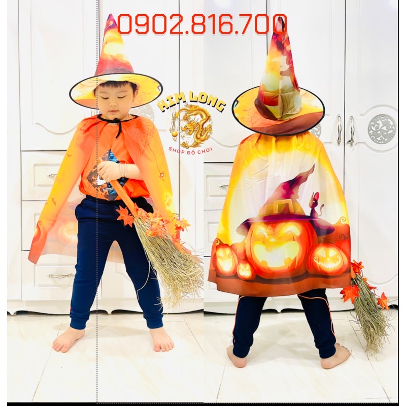 SÉT ÁO CHOÀNG BÍ NGÔ KÈM NÓN VÀ CHỔI PHÙ THỦY TRANG PHỤC HÓA TRANG VÀ PHỤ KIỆN TRANG TRÍ HALLOWEEN