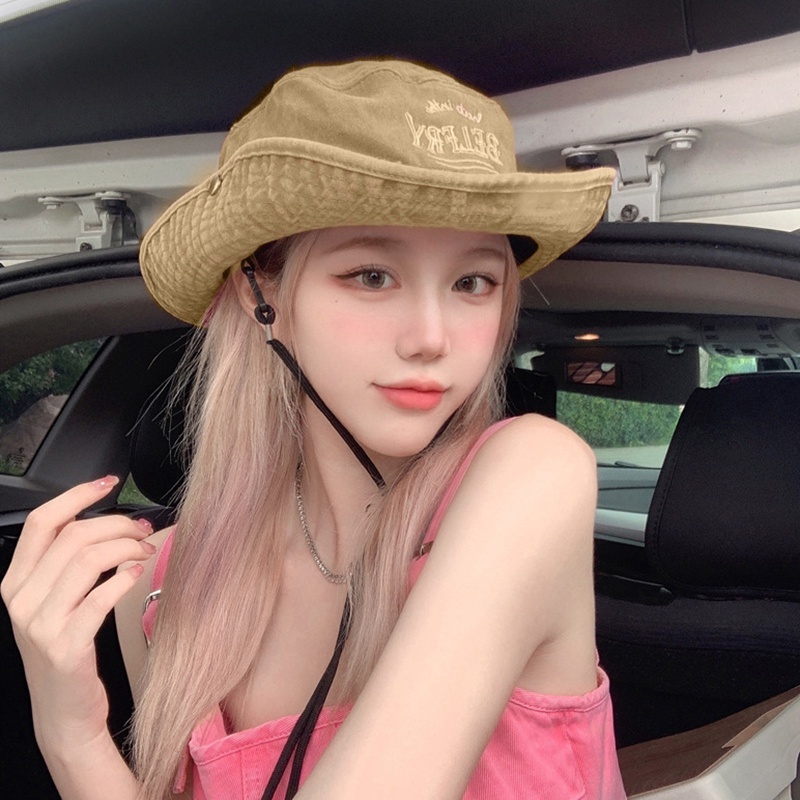 Mũ Bucket Jeans Thêu Chữ Thời Trang Cho Nữ