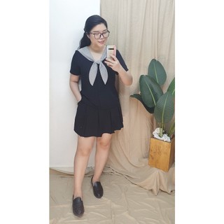 Bigsize công sở - áo nơ cổ thủy thủ - đen xanh sọc
