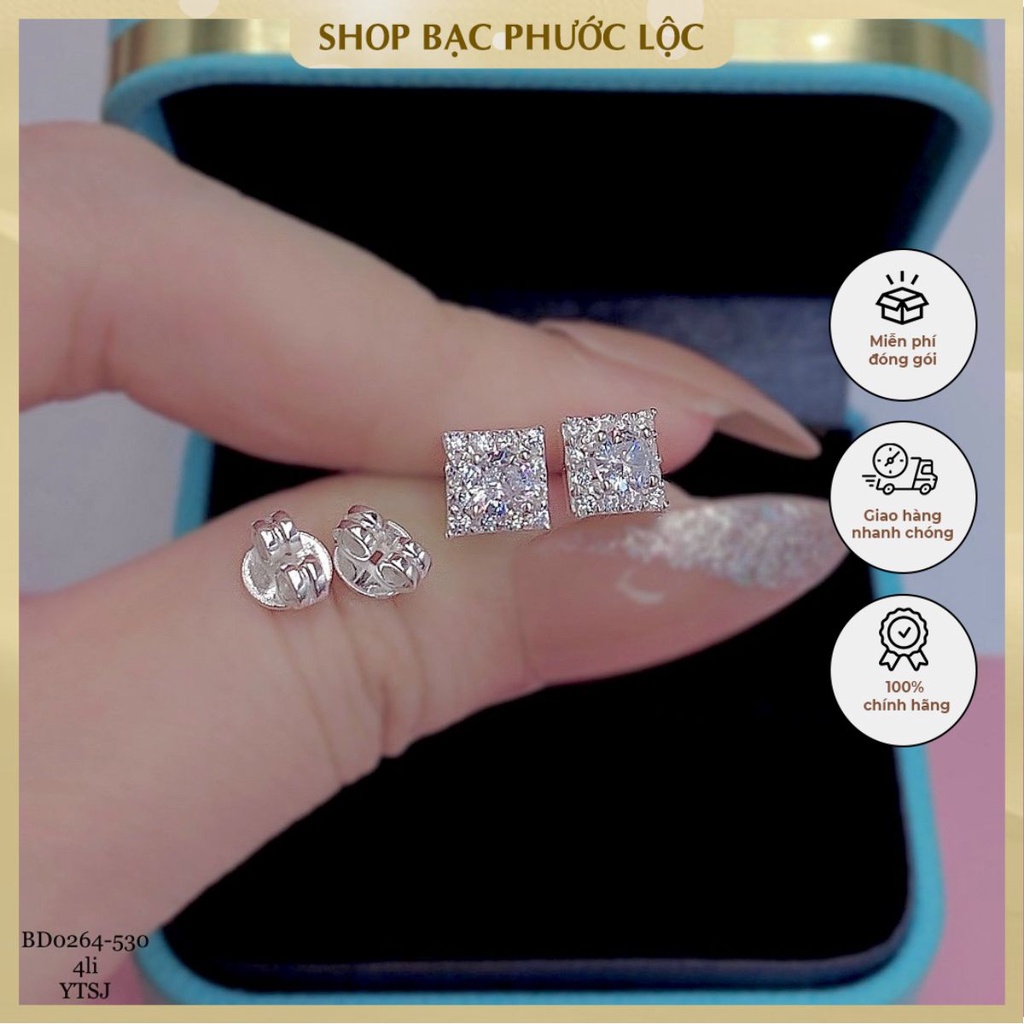 Hoa tai vuông góc chuôi đẩy bạc cao cấp thiết kế đơn giản phong cách Hàn Quốc thời trang cho nữ - Shop bạc Phước Lộc