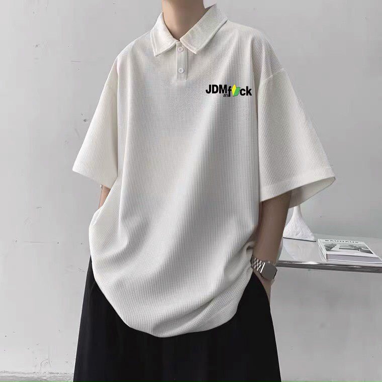 Áo thun Polo tay lở in chữ JDM hoa văn mẫu siêu hot