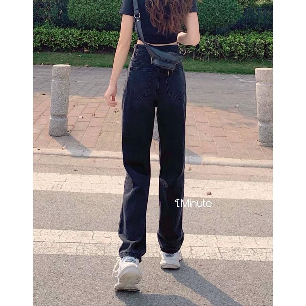 Quần Jean Ống Rộng Đen Rách Gối J31 (Có Bigsize) - Quần jeans dài suông rộng 1Minute | BigBuy360 - bigbuy360.vn