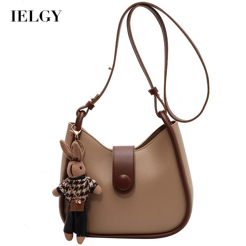 Túi đeo chéo vai IELGY trang trí gấu bông phong cách retro cao cấp cho nữ