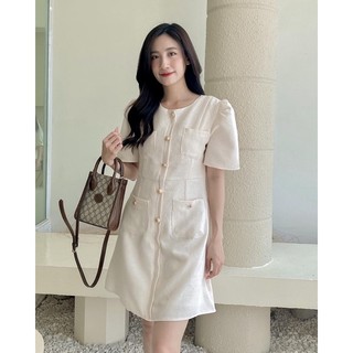 [V404] Váy tweet tay bồng chiết eo