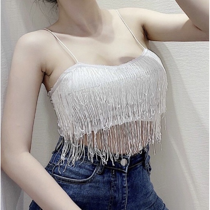 Áo croptop 2 dây tua rua