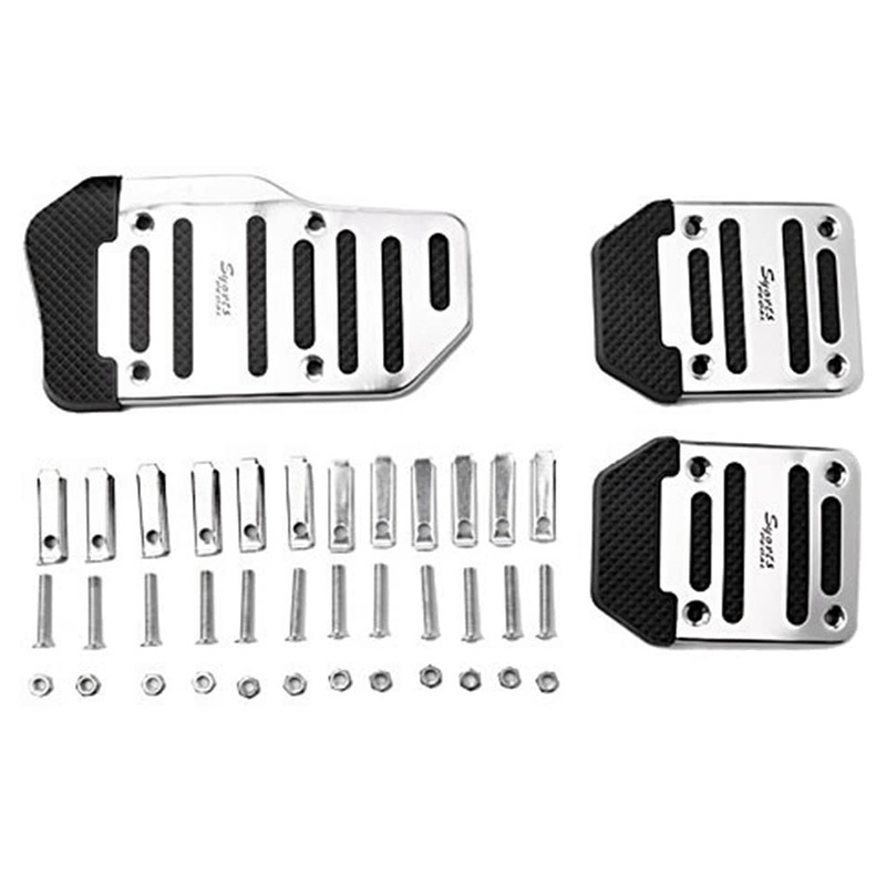 Bộ 3 Vỏ Bọc Bàn Đạp Ga / Nhiên Liệu Chống Trượt Màu Bạc Tiện Dụng Cho Xe Hơi