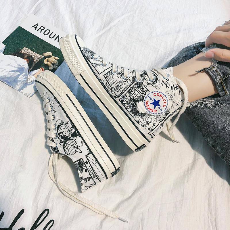 Giày Vải Học Sinh. Giày Thể Thao Canvas Cổ Cao Họa Tiết Anime One Piece 2021 Thời Trang Cho Nam