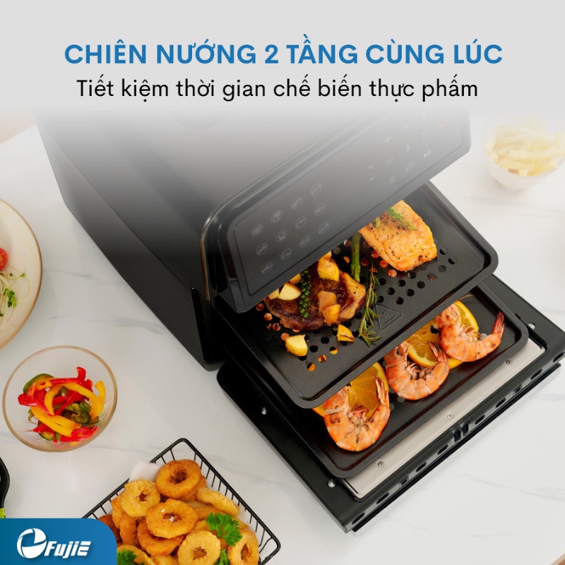 Nồi chiên không dầu FujiE AF12D dung tích 12L - Bảng điều khiển điện tử cảm ứng - Menu cài đặt sẵn