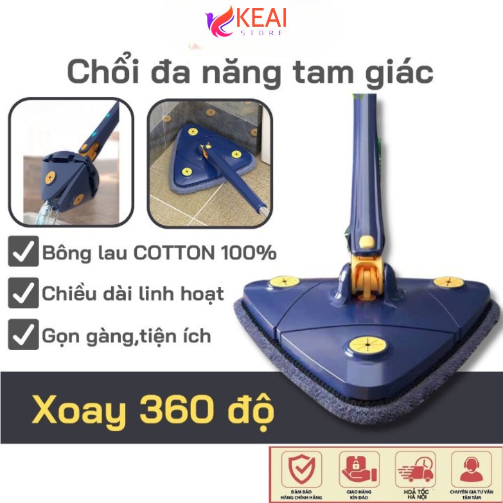 Cây Chổi Lau Sàn Nhà - Trần Nhà - Lau Kính Hình Tam Giác Đa Năng Tự Vắt Xoay 360 Độ Thông Minh