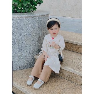 Áo dài bé gái lụa trắng thêu hoa kèm quần nude 8-43kg
