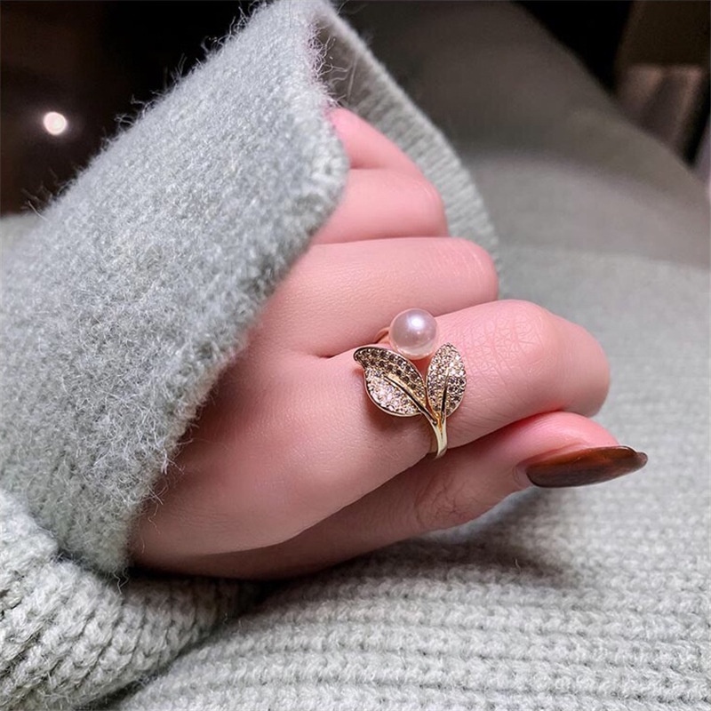 Nhẫn Hở Mạ Vàng 18K Đính Đá zircon Hình Chiếc Lá