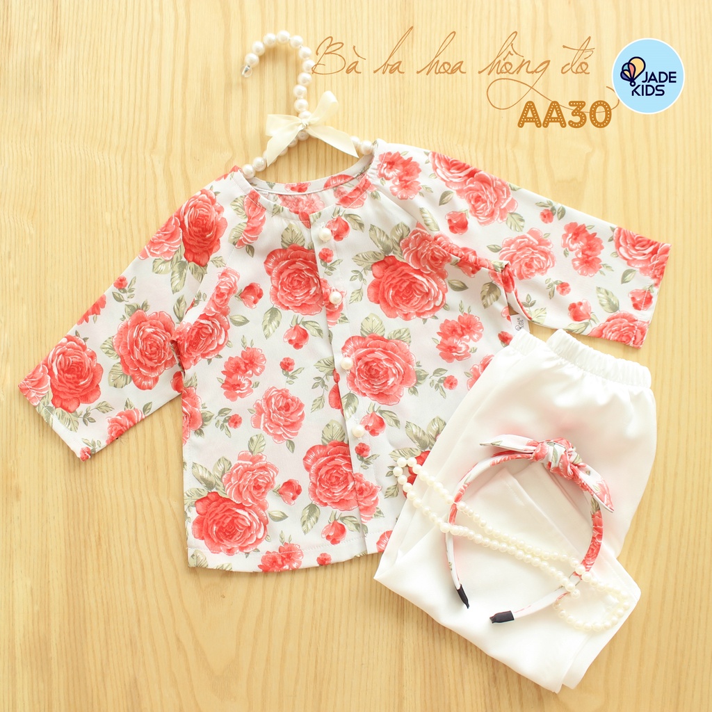 Bộ quần áo bà ba dài tặng kèm bờm JADEKIDS set hoa nhí chất vải lụa nhật, Vải không bai không xù,nhẹ xinh xắn cho bé gái