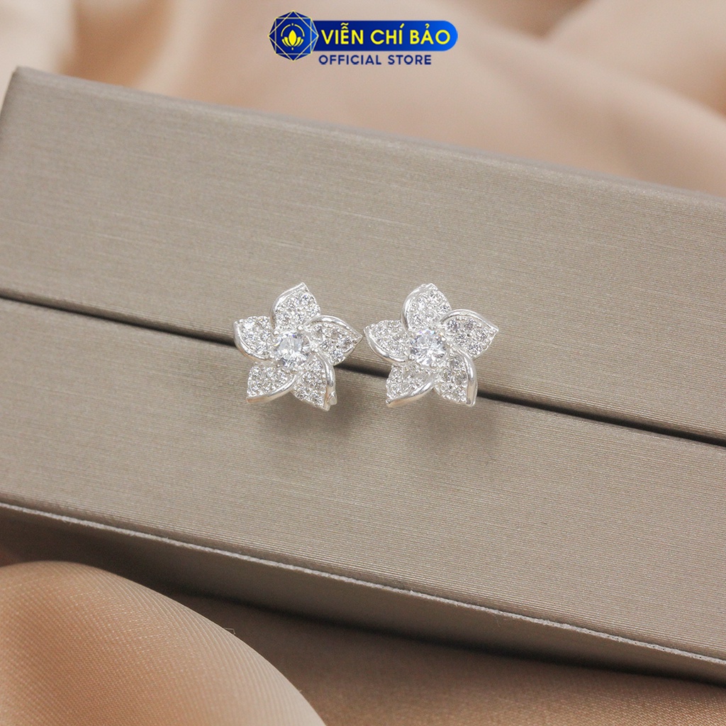 Bông tai bạc nữ hoa đính đá chất liệu bạc 925 thời trang phụ kiện trang sức nữ thương hiệu Viễn Chí Bảo B400731