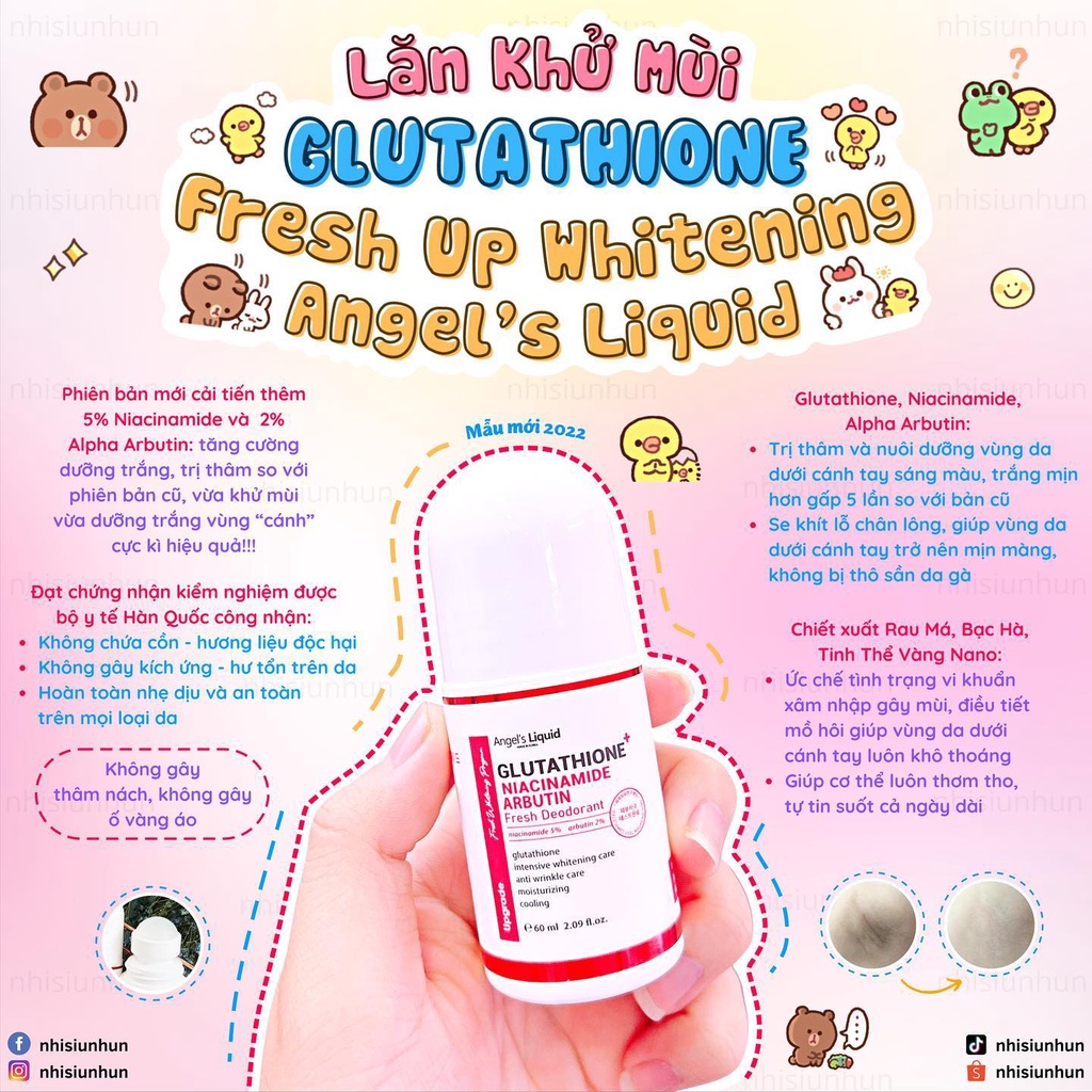 Lăn khử mùi Glutathione Fresh Up Whitening Angel’s Liquid