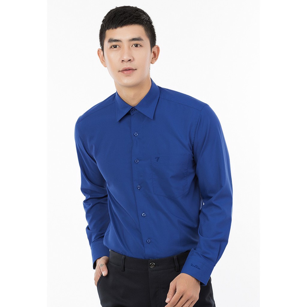 Áo Sơ Mi Dài Tay Màu Trơn Vĩnh Tiến Regular Vạt Ngang 360