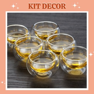 Set 6 chén trà 2 lớp thủy tinh chịu nhiệt - thiết kế 2 lớp độc đáo