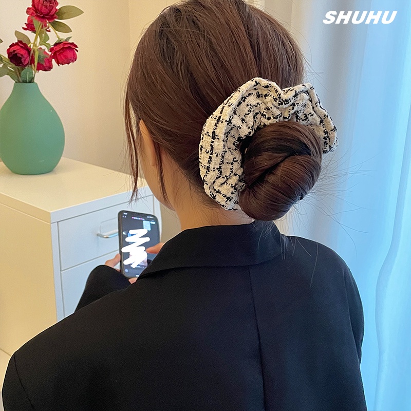 Dây Buộc Tóc Họa Tiết Caro Trắng Đen Thời Trang Thu Đông Cho Nữ