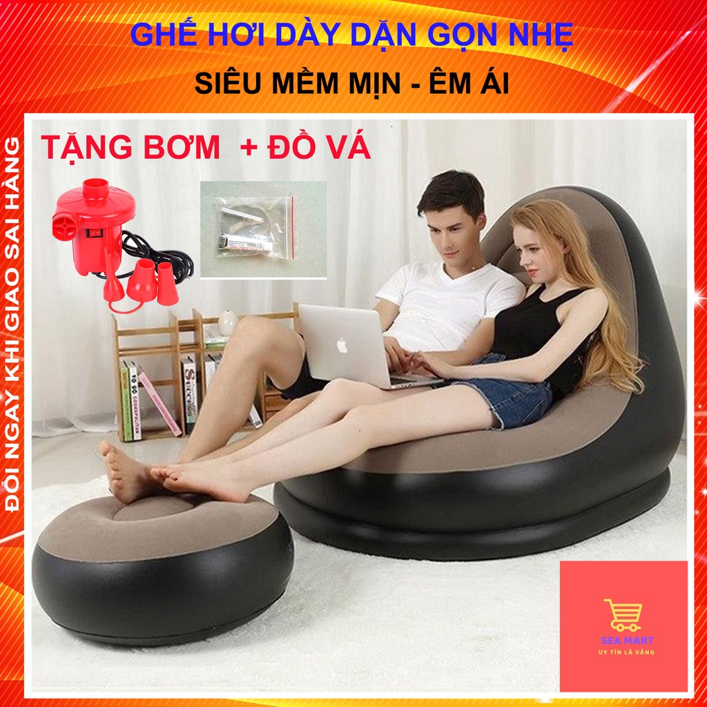 Ghế Hơi Tựa Lưng Bọc Nhung, Mềm Mịn Êm Ái, Có Đệm Hơi Lót Chân Cao Cấp - SEA.OTO