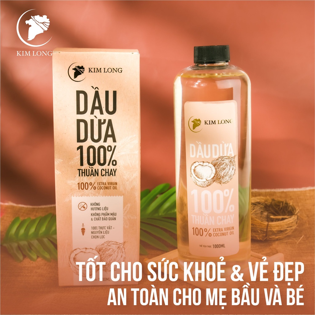 100 ml - Dầu Dừa Kim Long nguyên chất 100%  - Thuần chay - Hỗ trợ dưỡng da, dưỡng tóc, dưỡng môi, ngừa rạn da