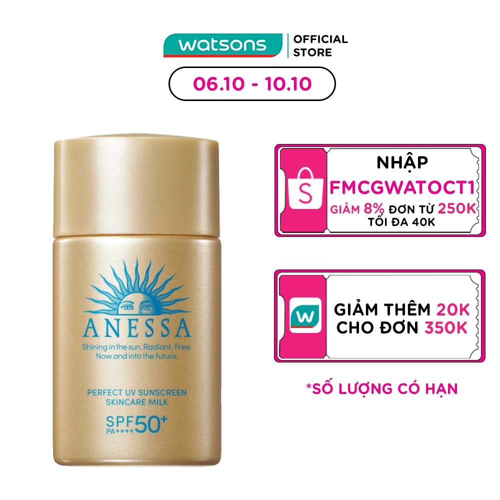Sữa Chống Nắng Anessa Dưỡng Da Kiềm Dầu Bảo Vệ Hoàn Hảo SPF50+ PA++++ 20ml