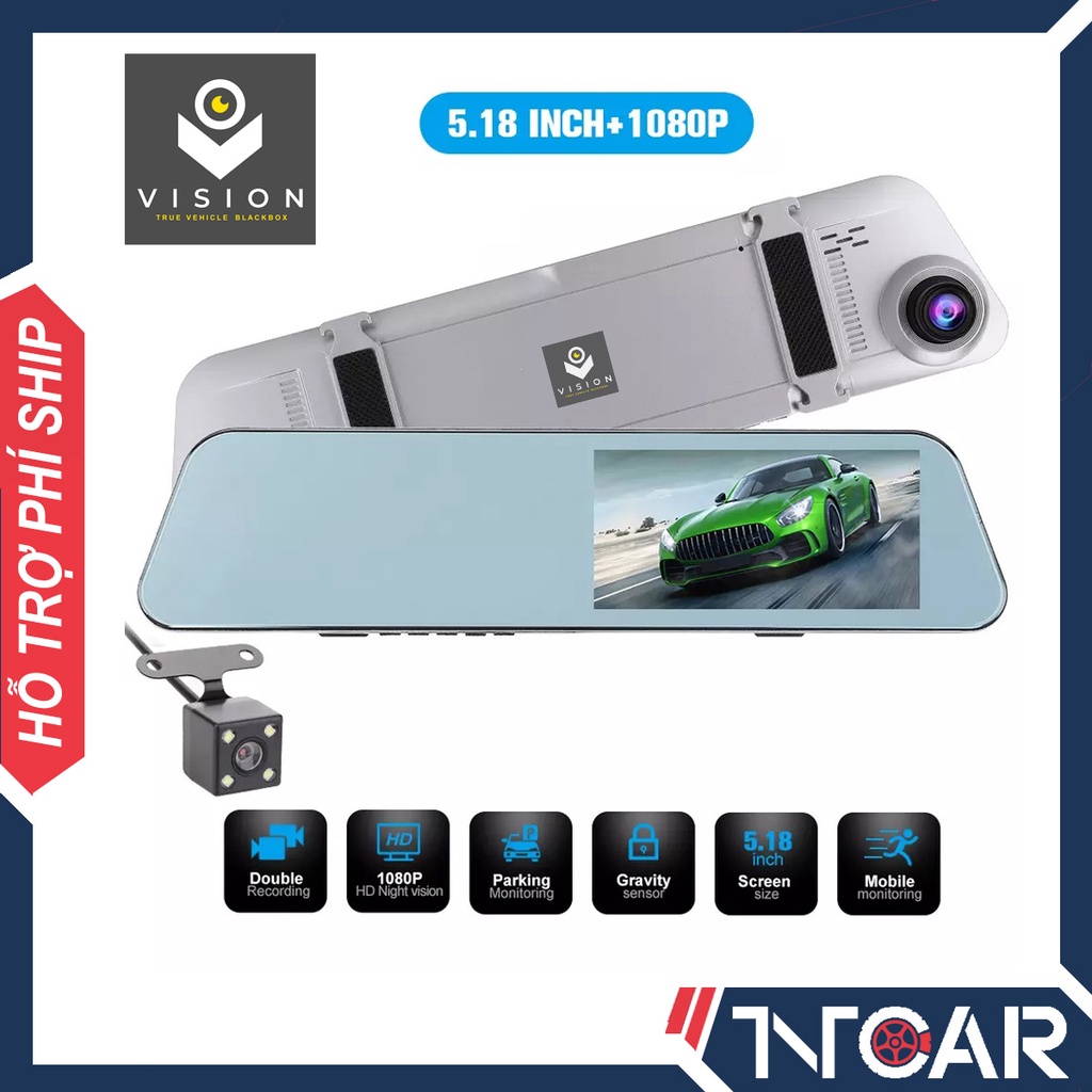 Camera Hành Trình ô tô Gương chiếu hậu M5 V-Vision - Màn cảm ứng 5 inch - Full HD1080P