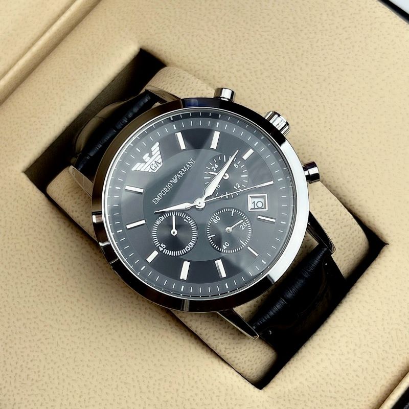 Đồng hồ nam Emporio Armani full 6 kim dây da cao cấp sang trọng đàn ông cá tính