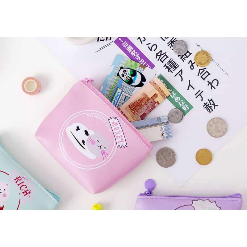 Ví PU Mini Đựng Thẻ Xe, Son, tai nghe.. In Họa Tiết Mèo Siêu Dễ Thương 2023