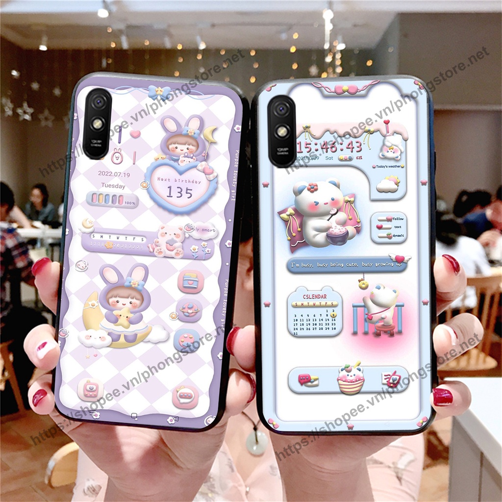 Ốp lưng Xiaomi Redmi 7A / 8A / 9A gấu trắng hoạt hình 3d cute, giá rẻ