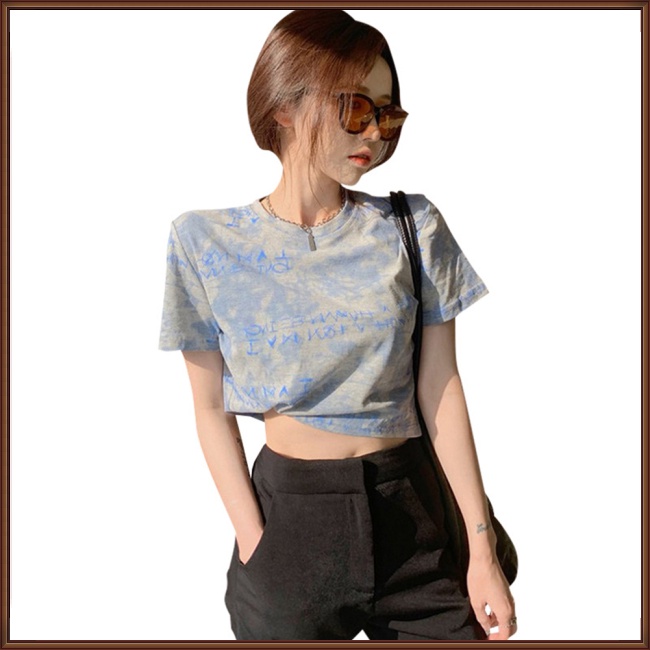 Áo Thun Ngắn Tay Cổ Tròn Dáng Rộng Màu Nhuộm Thời Trang Cho Nữ