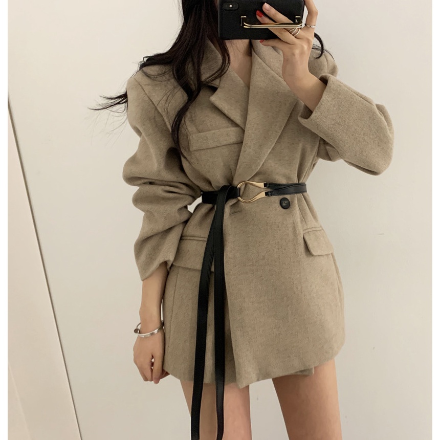 (Hàng Đẹp)Ảnh thật 4 hình cuối-HC328.Áo blazer dạ thu đông thắt đai kiểu mới sành điệu
