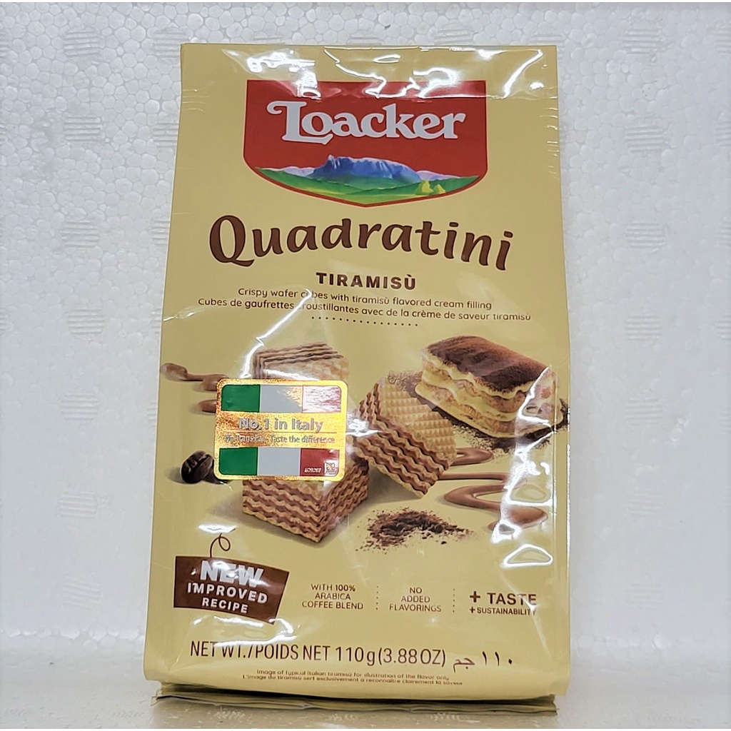 [Gói 110g – TIRAMISU] BÁNH XỐP DẠNG VIÊN NHÂN KEM [Austria] LOACKER Quadratini Tiramisu