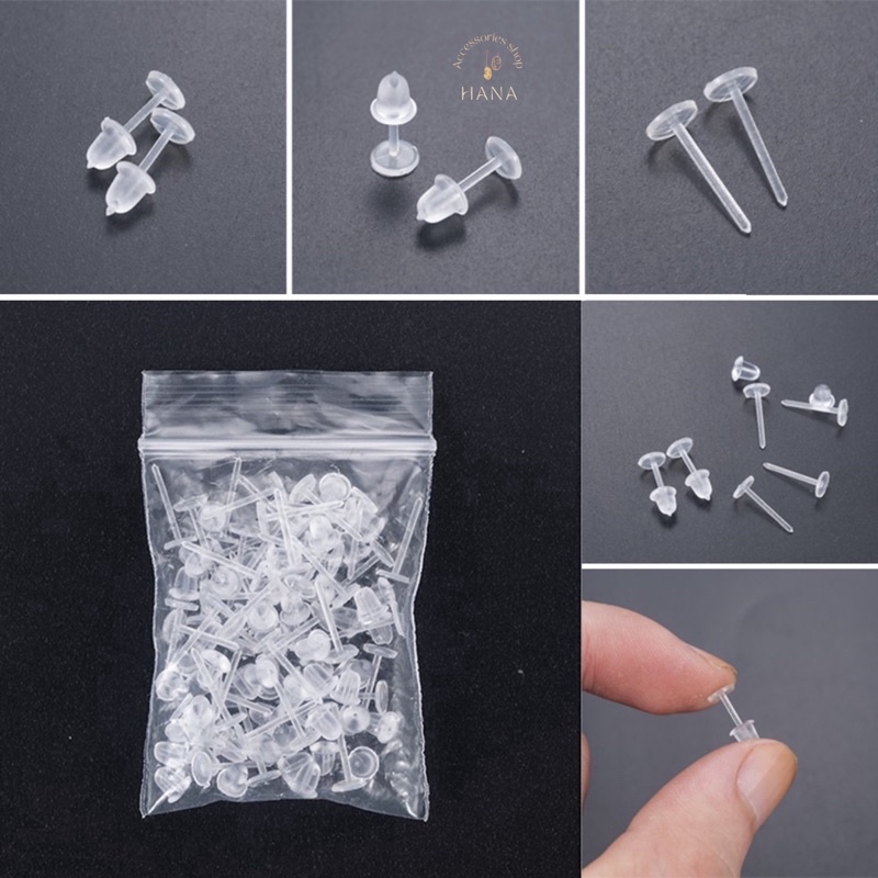 Bộ 50 cái khuyên nhựa xỏ tai trong suốt
