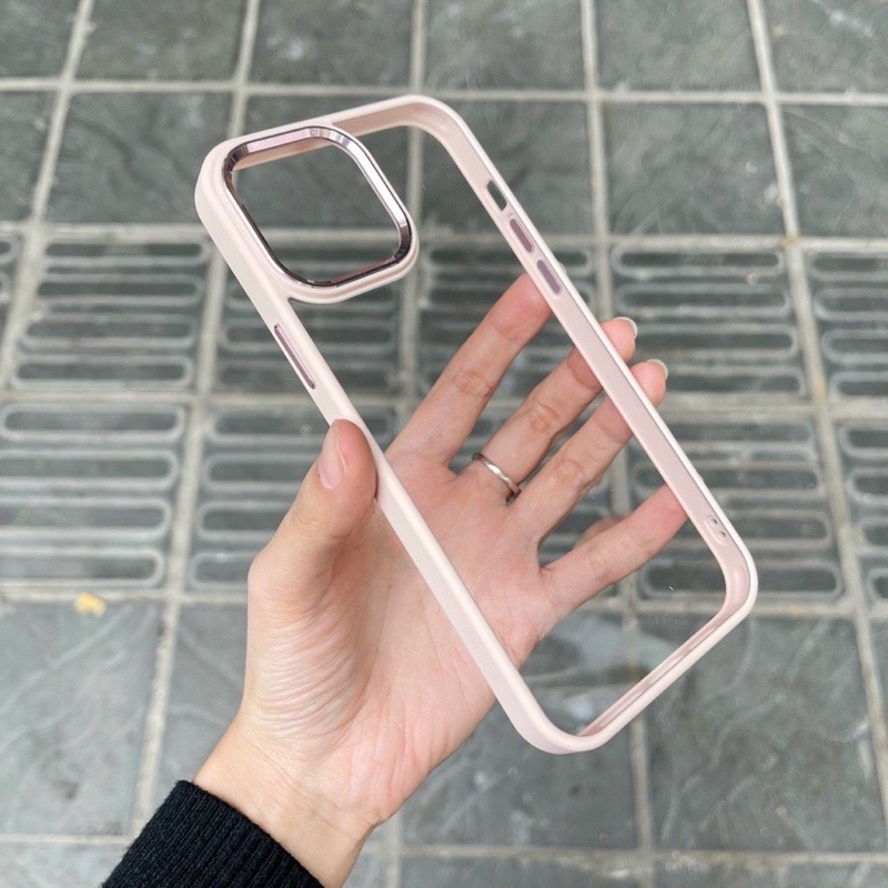 Ốp lưng X&M trong viền màu cho iPhone 14 Pro Max, 14 Pro, 14 Plus, 14 camera bọc nhôm siêu đẹp