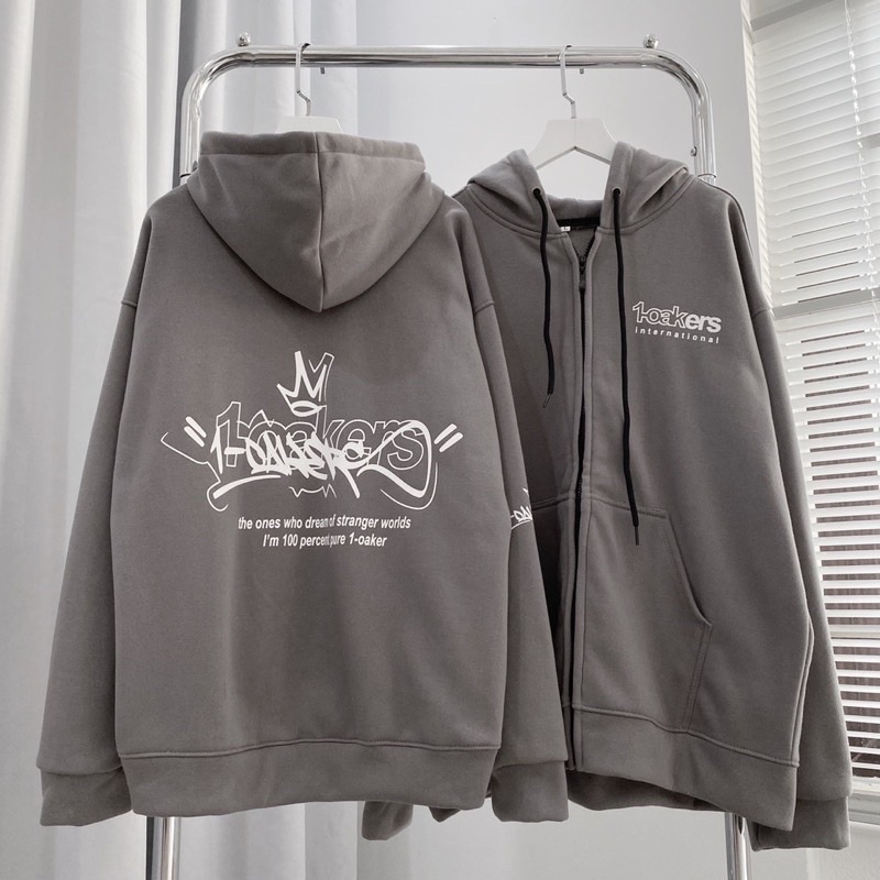 Áo Khoác Hoodie Phối Zip Unisex 1OAK Vải Nỉ Bông màu XÁM/ĐEN 🖤 Nam nữ unisex 🖤 Áo hoodie dây kéo Form Rộng July7store 🔥