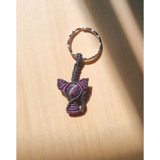 Móc khóa mèo thắt macrame, dây chuyền mèo phối 1 hạt c.r.y.s.t.a.l