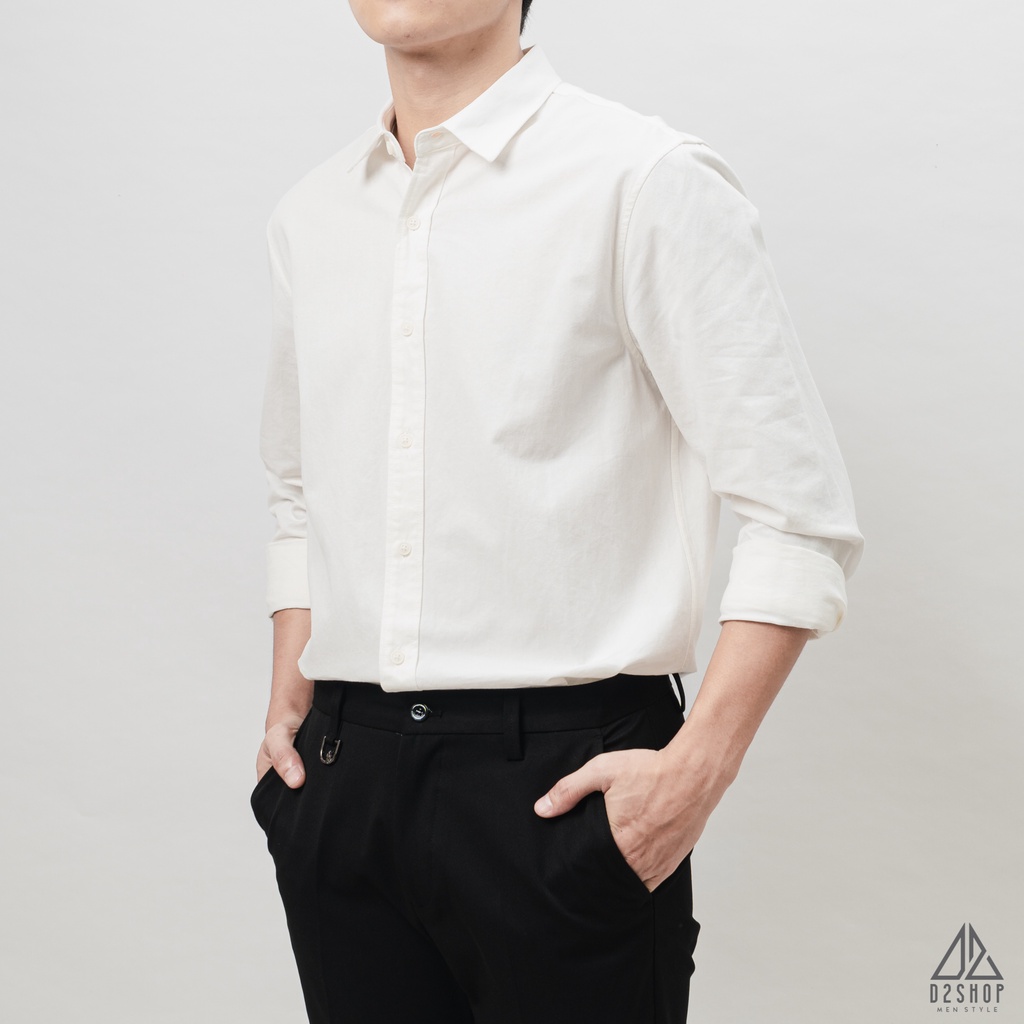 Áo sơ mi nam D2shop, áo sơ mi nam dài tay, vải kaki dệt xéo, trơn, màu hồng