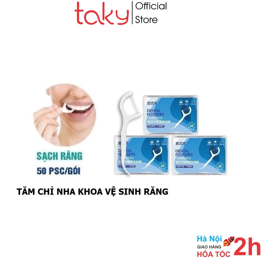 Tăm Chỉ - Taky, Hộp 50c Cây Chỉ Nha Khoa, Vệ sinh Răng Miệng Sạch Sẽ, Răng Chắc Khỏe, An Toàn, Tiện Lợi. 7035