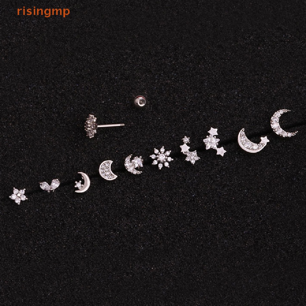 [risingmp] Khuyên Xỏ Sụn Tai Helix Mặt Trời Mặt Trăng Pha Lê