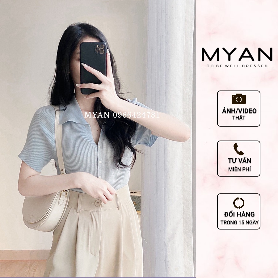 Áo Thun Len Tăm Nữ Cổ Đức MYAN Croptop Ngắn Tay Màu Pastel Đen, Xanh, Trắng, Ghi, Hồng, Kem A092201 (9336)