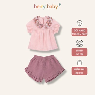 Bộ đồ bé gái BERRY linen hồng áo babydoll cổ sen và quần short MAE SET