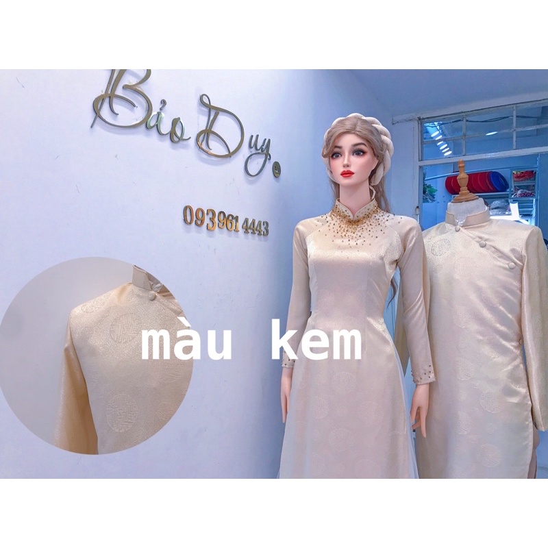 áo dài cưới cặp gấm thái tuấn vải chính hãng đang sale