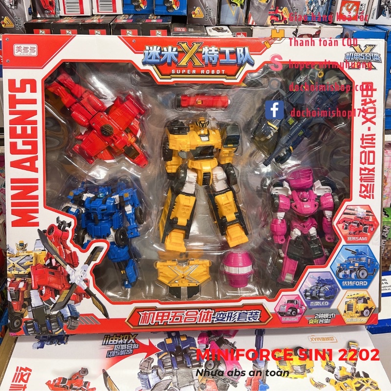 Biệt đội siêu nhân nhí Mini Force X5 5in1 Robot 2202 2203 - ảnh thật & clip